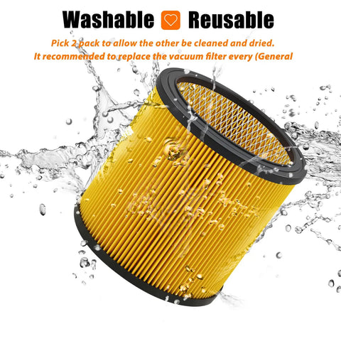 Replacement Vacuum Filter For Vacmaster And Hart Shop Vacuums 5 To 20 Gallon Replaces VCFS VCFF Filters shown with water to indicate washability
