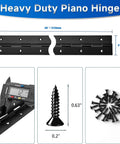 Heavy Duty Top Shelf Black Piano Hinge 48 Inches X 3 Inches Wide Stainless Steel Continuous Gate Door Hardware Tough Finish Cut To Size Quick Install with screws.