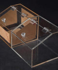 Image of Two Pack Clear Plastic Folding Hinge For Doors And Cabinets, Transparent Acrylic Door Hinges shown on a black background