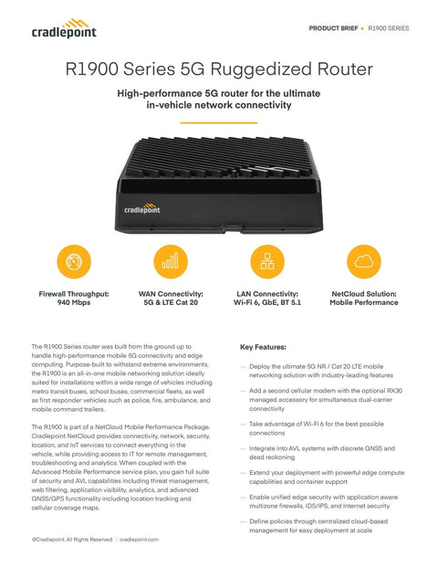 R1900 Mobile Router With 5G Modem And WiFi 6 For Fast Dual Carrier Connectivity AVL GNSS And Dead Reckoning Ready image.