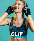Woman wearing a 32GB Clip On MP3 Player With Bluetooth 5.3 For Sports, A65 Pedometer Music Player, smiling during workout