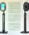 Front and back view of Mirror Photo Booth With Printer And 4K HD Camera, RGB Surround Lighting, 16 Inch Touch Screen, Black
