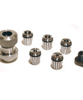 LCDOWEL Dowel Collet Chuck System with 5 ER32 collets and threaded headstock shown on white background