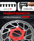 Close-up of Floating Disc Brake Rotor Set For MTB Road Bike And BMX 180mm With Six Bolts Red SUS410 Rotors, aluminum base.