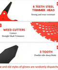 Six Steel Teeth Razor Trimmer Heads And Three Teeth Brush Cutter Blades Set with labels for weed cutters and trimmer heads