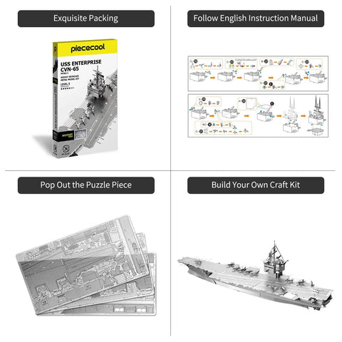 Epic 3D Metal Puzzle Kit For Adults With 130 Pieces DIY USS Enterprise CVN 65 Aircraft Carrier Model Building Set instructions
