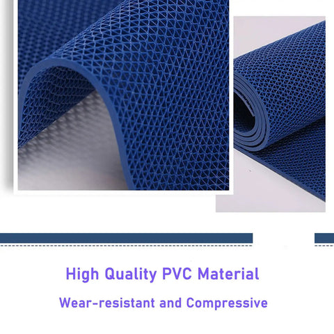 Close-up of Grab This Killer Non Slip Outdoor Drainage Mat showing its blue PVC material with S-shaped design