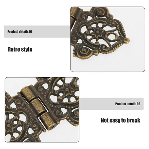 Close-up of 10 Pack Retro Bronze Zinc Alloy Hinges For Small Boxes And Wood Boxes with decorative design and durability