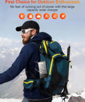 Hiker with backpack showcasing Beast Solar Power Bank 40000mAh Portable Charger With PD 20W Fast Charging on a mountain trail.