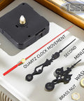 Easy Fit Quartz Clock Movement DIY Repair Kit for Wall Clocks, shown in black with minute, second hands, and brass nut.