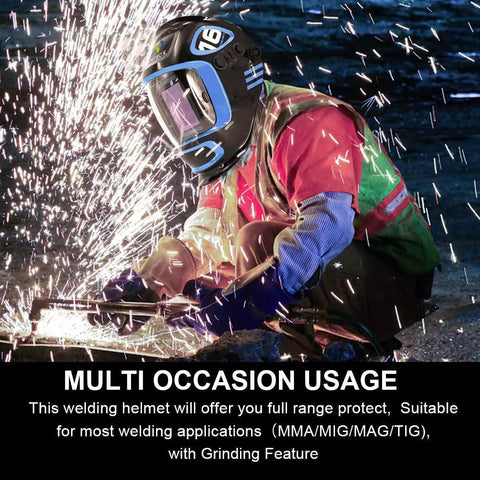 Welder using Large Viewing Auto Darkening Welding Helmet With True Color Solar Power, 3.94 By 3.66 Inch Lens For TIG MIG Arc Welding And Grinding.
