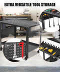 Hella Sturdy Rolling Steel Welding Table 36 By 24 Inches With Heavy Duty Casters, showcasing versatile tool storage and pegboard features.