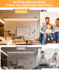 Comparison of living room lighting with Jaemsa no flicker, glare, strobe lights and others, peaceful family reading together.