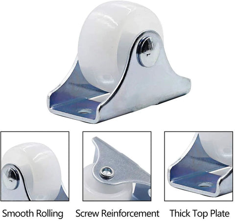 Luomorgo 12-pack 1-inch fixed caster wheels with metal top plate and white hard-plastic wheels for furniture