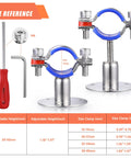 WYSIWYKA 6pc 304 stainless pipe clamps with blue rings for wall/ceiling mounting; fits 38-40mm OD, 30-50mm height
