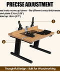 Benchtop Router Table With Heavy Duty Stand And Precision Adjustable Fence, durable MDF surface showcasing precise adjustments features.