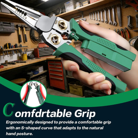 8-In-1 Wire Crimper Stripper With Voltage Tester And Dual Alarms, Heavy-Duty 12-250V AC DC Tester For Hot And Neutral Wires, The Go-To Electrician HVAC And Car Repair Tool For Stripping Crimping Cutting And Testing, ergonomic green handle