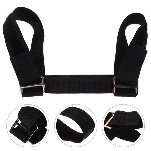 Must Have Golf Swing Trainer Arm Band For Correct Swing Technique with buckles, lightweight black fabric, close-up details