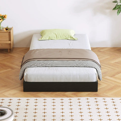 Heavy Duty Twin Bed Box Spring With Noise Free Metal Frame And Thick Fabric Cover For Memory Foam And Innerspring Mattresses Quick Snap Together Assembly Low Riser Sleep Game Changer displayed in a modern bedroom setting.
