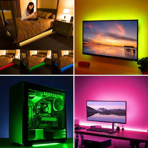 USB LED Strip Lights With 24 Keys Remote 5050 RGB Color Changing 6.56 Feet 2 Meters lighting bedroom, TV, computer, setup