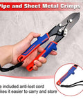 Five Blade Hand Crimper for 22 to 28 Gauge Sheet Metal Duct Work with ergonomic TPR handle and anti-lost cord