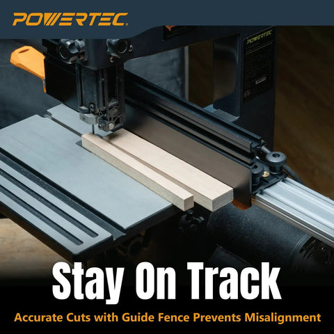 Bandsaw with 16 Inch By 3-1/2 Inch Band Saw Fence For Resawing attached, showing precise cutting setup with wood pieces.