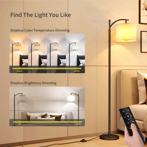 Arc Floor Lamp With Remote And Stepless Dimming Dope Modern Metal Standing Lamp With Hanging Lampshade for Living Room.