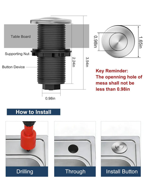 Diagram of Stainless Steel Brushed Nickel Garbage Disposal Air Switch Kit With Sink Top Button installation