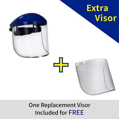 Full Face Safety Shield With Clear Extrusion-Grade Polycarbonate Visor, Built Tough and Impact Resistant, Meets ANSI Z87.1 CE EN166 CSA Z94.3 UKCA Standards, 1 Set Plus Replacement Visor