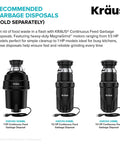 Three Kraus garbage disposals of 1 HP, 1/2 HP, 1/3 HP sizes, recommended for use with Easy Install Garbage Disposal Air Switch Kit In Matte Black.