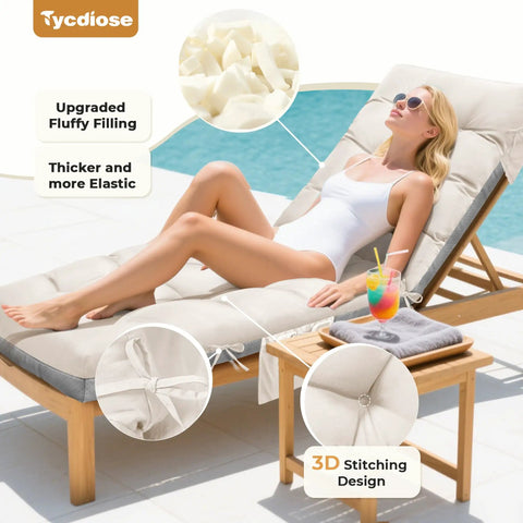 Outdoor Lounge Chair Cushion Waterproof Replacement For Patio Furniture Thick 71 By 22 By 4.7 Inches Non Slip With Ties Cream Color All Weather Comfy For Sun Deck Poolside Loungers