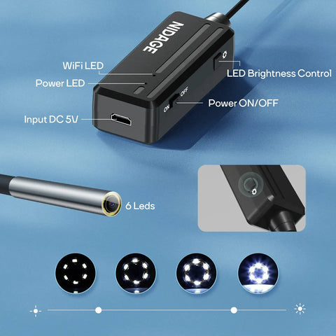 Ridiculously Slim 3.9mm Wireless Endoscope With Light 2MP HD Inspection Camera 1080P Snakescope For Tight Spaces Focal Range 3 To 10 Cm Easy Borescope For Home Auto Plumbing And Industrial Use control box and camera head with 6 LEDs