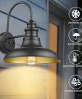 Outdoor Dusk To Dawn Sensor Wall Light Fixture Dome 12.3 Inch Black Finish Industrial Sconce for Home Outdoor Use