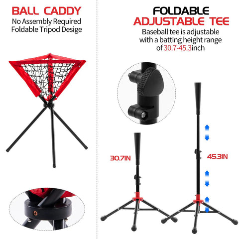 6x6ft Portable Baseball And Softball Net With Sturdy Bow Frame, Hitting, Pitching And Throwing Practice, Includes Batting Tee, Ball Caddy