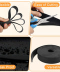 Four images showing DIY Neoprene Rubber Sheet Solid Seal Material for Gaskets; flexible, easy cutting, leak proof, versatile.