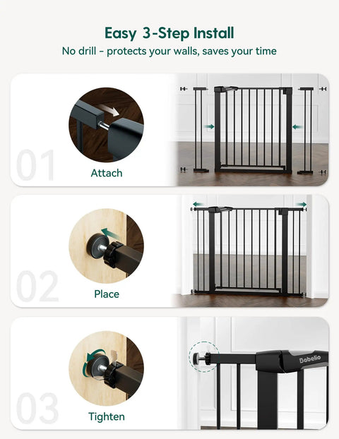 Doorway And Stair Baby Gate With Auto Close For Kids And Pets Adjustable 26 To 40 Inch Pressure Mounted No Drilling Easy Install