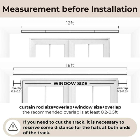 Measurement guide for Ceiling Curtain Track System With Roller Hooks For Room Divider Ceiling Mount Rail Set 12 To 18 Feet