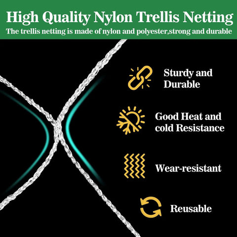 Heavy Duty Garden Trellis Netting 5 By 15 Feet Polyester Nylon Square Mesh For Climbing Plants Fruits Vegetables and Vines Durable Reusable