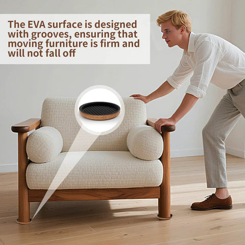 Person using Round 3 Point 5 Inch Felt Furniture Sliders Set 12 Pcs Upgraded Groove Design Reusable Moving Pads for couch on hardwood