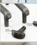 Close-up of Weathered Nickel Cabinet Pulls, 5 Inch Length, 128mm Screw Spacing, 10 Pack, knurled texture, zinc alloy construction.