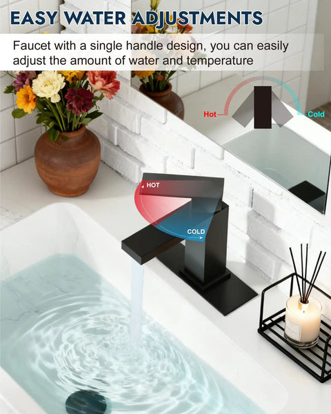 No Brainer Install Matte Black Bathroom Faucet With Deck Plate Kit in action, showing water flow and temperature adjustment