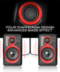 Usb Powered Pc Speakers With Deep Bass, 2.0 Channel Stereo For Desktop Computers, Laptops, And Smartphones, Plug And Play, Built In Four Diaphragm Design, Easy Volume On The Cable, Wired Usb Audio System showcasing enhanced bass effect.