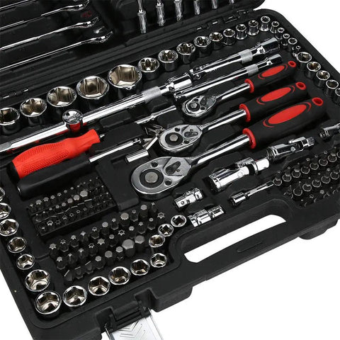 Pro Grade 215 Piece Ratchet Wrench Set With Sockets Kit Multi Drive For Auto Repair And Home Maintenance Chrome Vanadium Steel