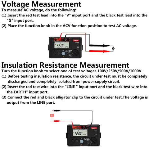 Insulation Resistance Megohmmeter 1000V Tester With 0-5 Gohm Range And Backlit 2000 Count LCD, Measures Up To 1000 Mohm At 750V, High Voltage Electrical Tester Compatible With Standard Banana Leads
