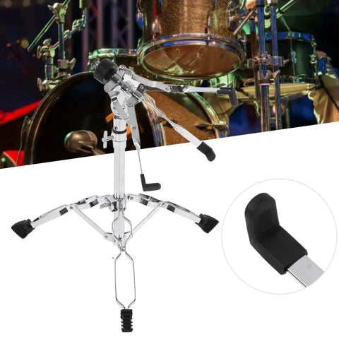 Built Tough Double Layer Cymbal Stand With Adjustable Height And Durable Steel Base Easy Fold Design Gig Ready Drum Hardware That Really Slaps, detailed view of tripod base and mechanism.