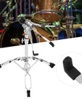 Gig Ready Adjustable Double Layer Cymbal Stand Road Tested Heavy Duty Iron Drum Rack Snap Setup for Snare Bongos and Percussion Foldable tour-ready base seen from front angle.