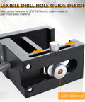 Close-up of flexible 3/16" drill guide on Cabinet Installation Clamp Kit For Easy Face Frame Cabinetry Installations, Heavy Duty.