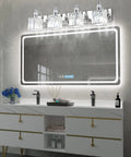 Modern Crystal Vanity Light For Bathroom 4 Light Chrome Wall Fixture Over Mirror 31.5 Inch above luxurious mirror