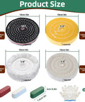 Snap These Heavy Duty Four Inch Buffing Wheels Onto Your Bench Grinder To Whip Out An Insane Mirror Shine Fast With Three Colored Compounds For Tough Scrubbing Through To Ultra Smooth Finishing Done Right, showing diverse wheels and compounds.