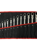 Ratchet Spanner Set With Multitool Keys For Quick Car Repairs, Beefy Pro Grade Combination Wrench Tool Kit laid out in case